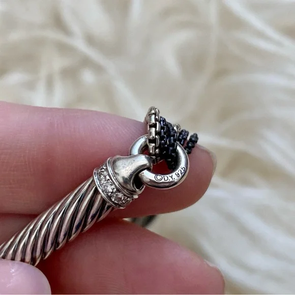 David Yurman Sterling Silver and Black Diamond Tassel Cable Chain Long Necklace - Picture 9 of 15